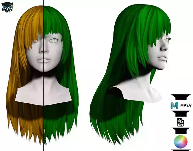 Female Hair - Long Straight style Low-poly 3D model