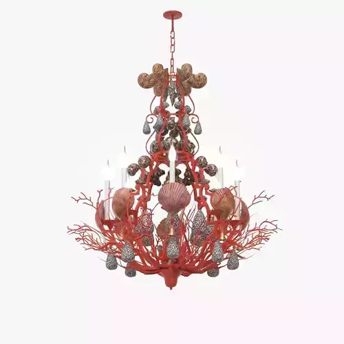 Red Coral and Shell Chandelier