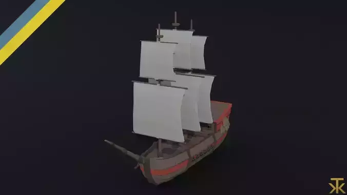 Cartoon medieval ship 2 Polygonal Style