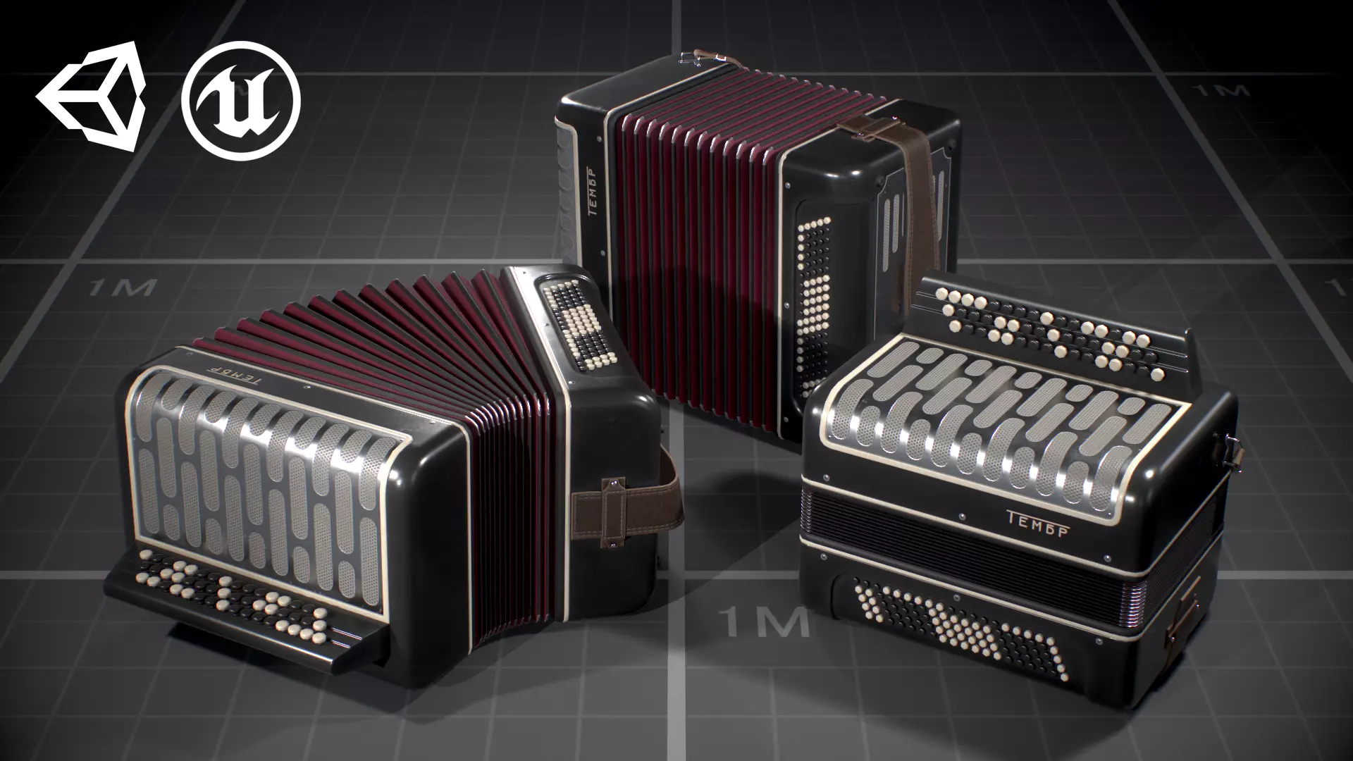 Soviet Button Accordion Low-poly 3D model