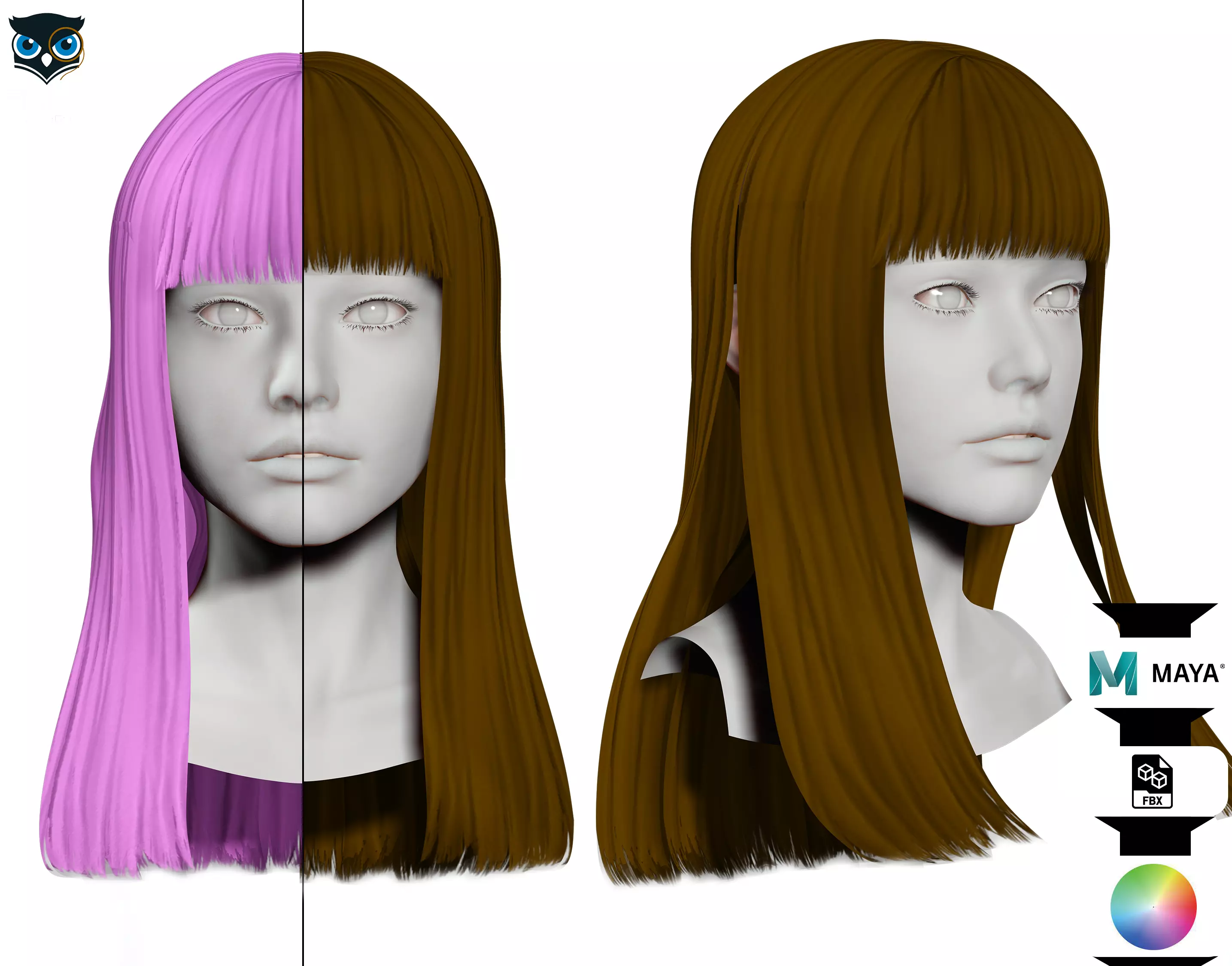 Medium Straight Hair Low-poly 3D model