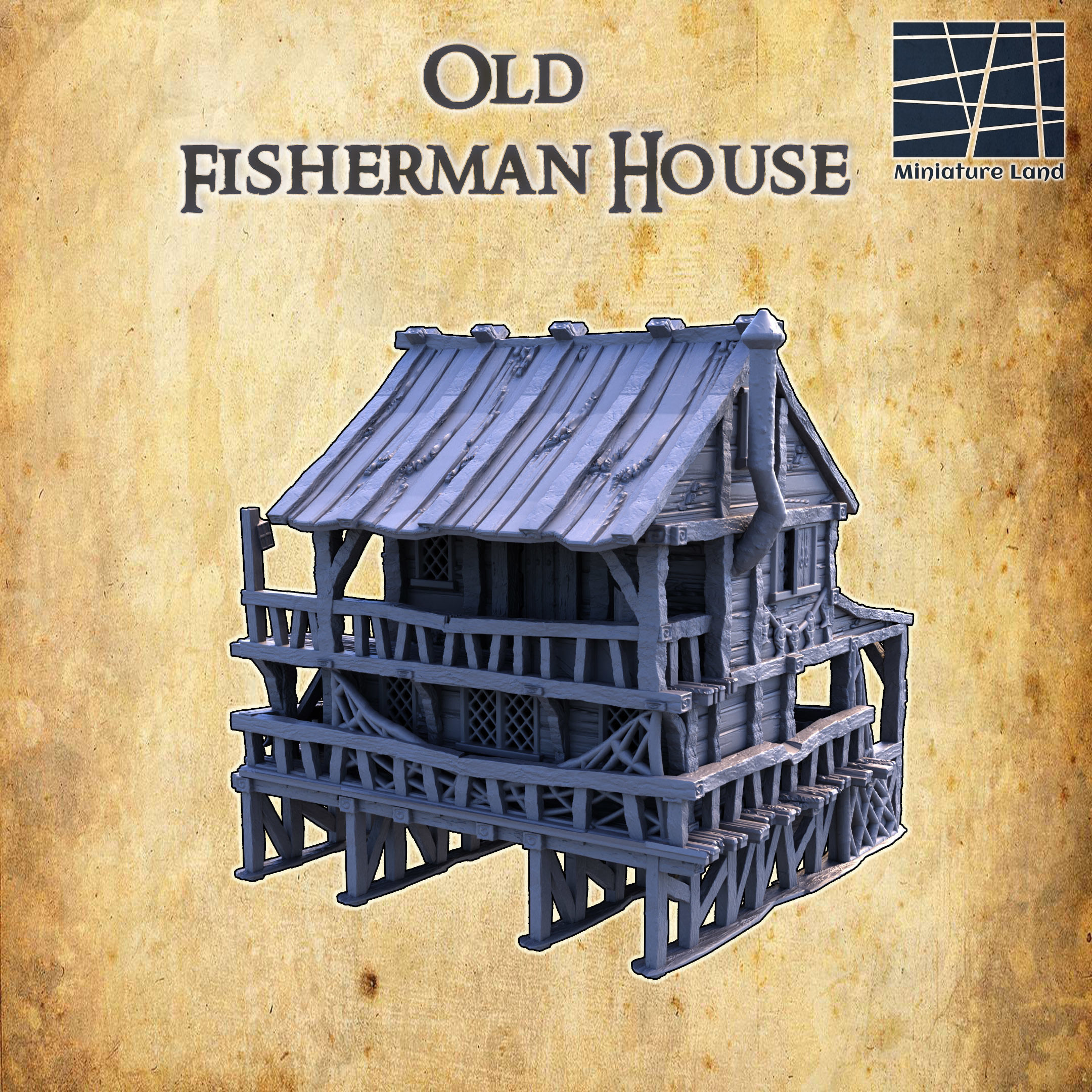 Old Fisherman House Tabletop Terrain 28 mm 3D print model 3D print model_2