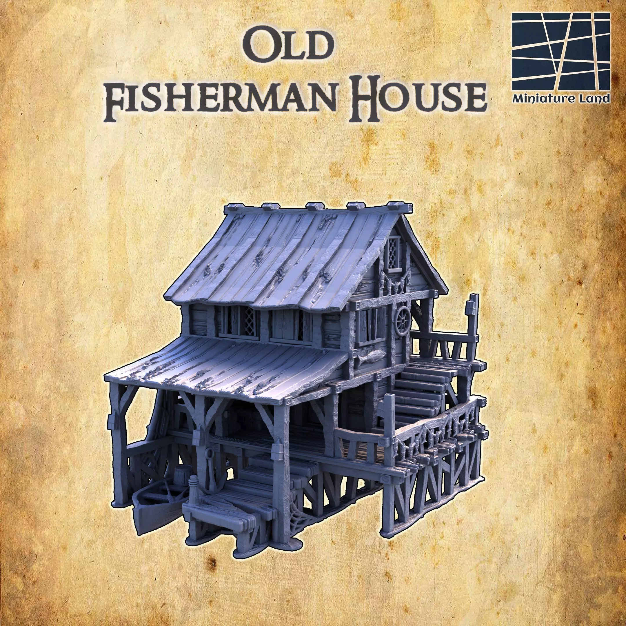Old Fisherman House Tabletop Terrain 28 mm 3D print model 3D print model_0