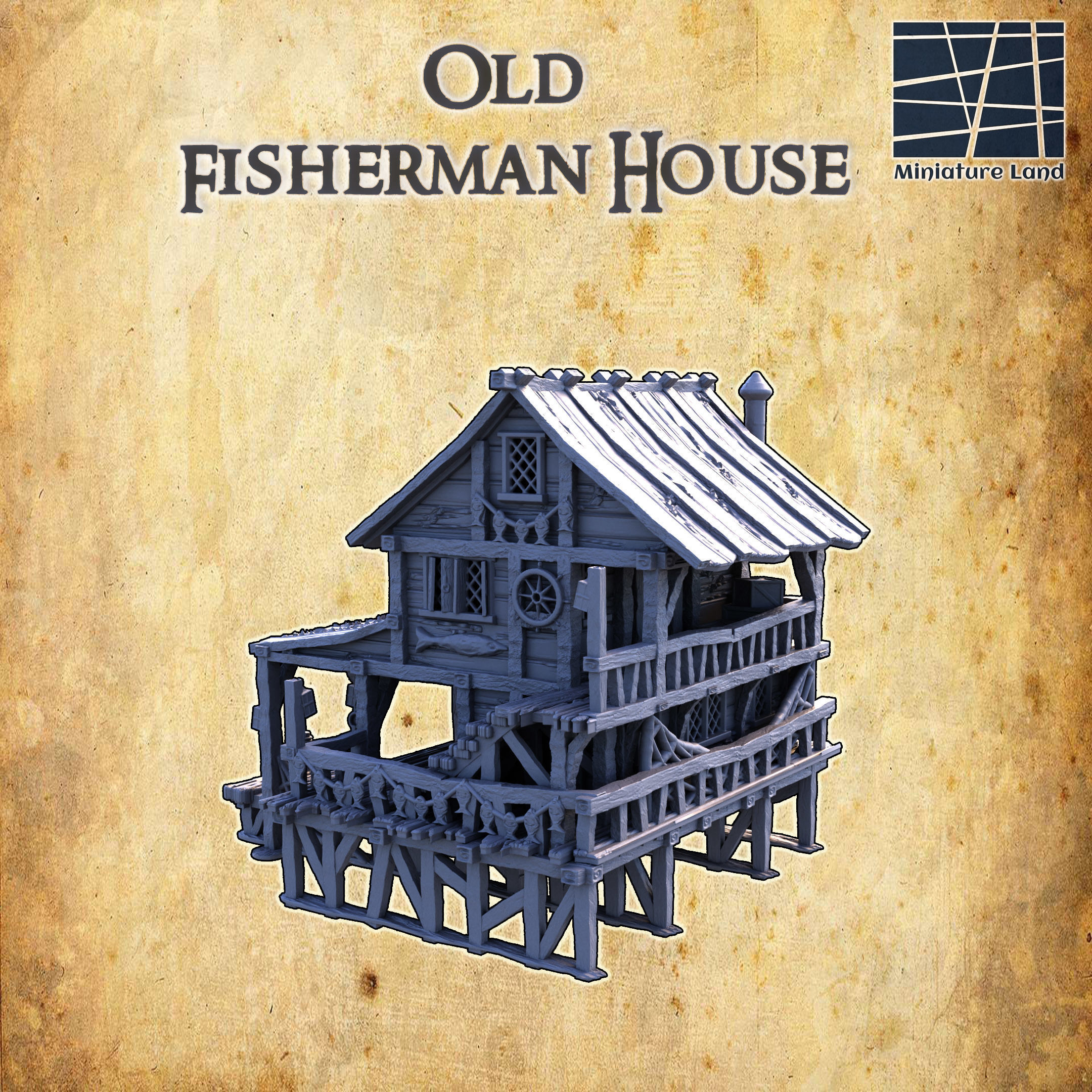 Old Fisherman House Tabletop Terrain 28 mm 3D print model 3D print model_1