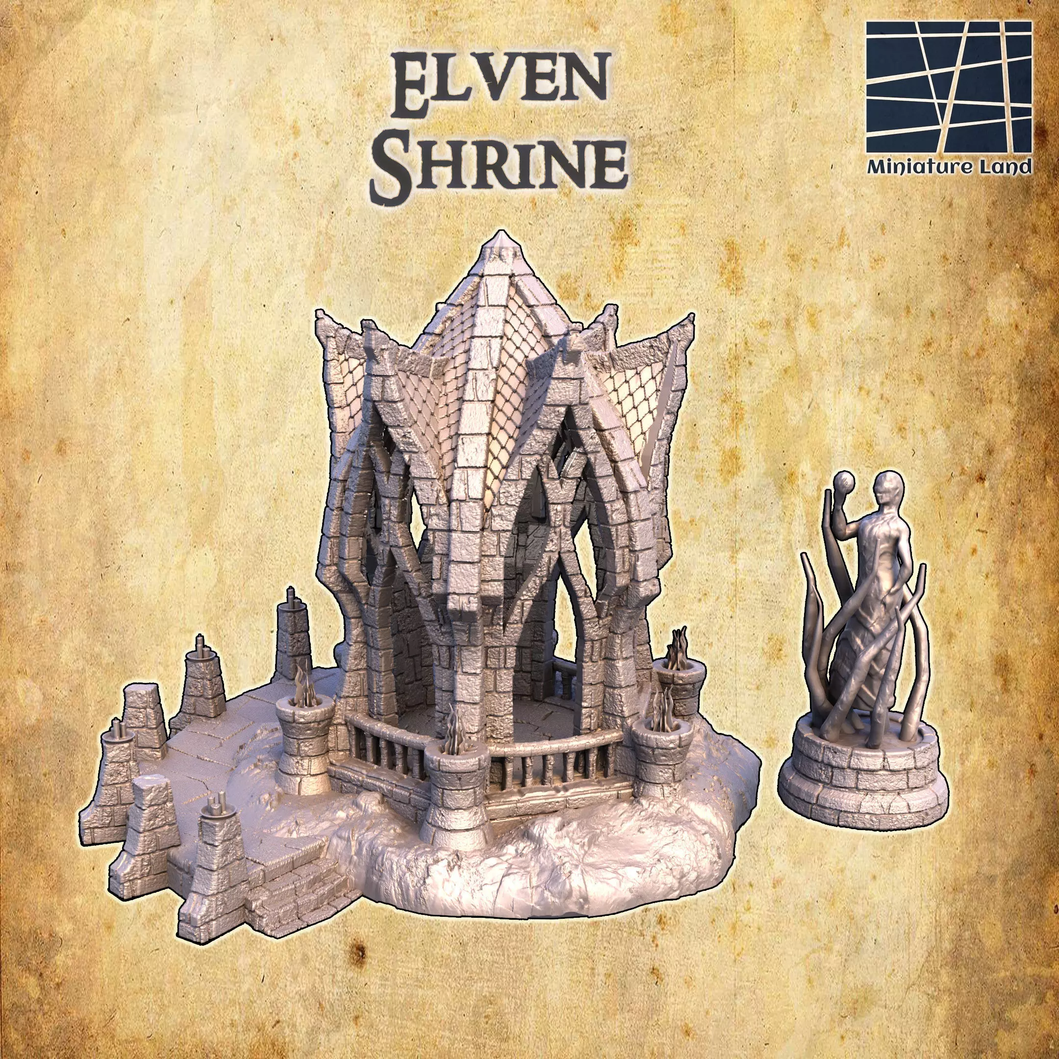 Elven Shrine Tabletop Terrain 28 mm 3D print model