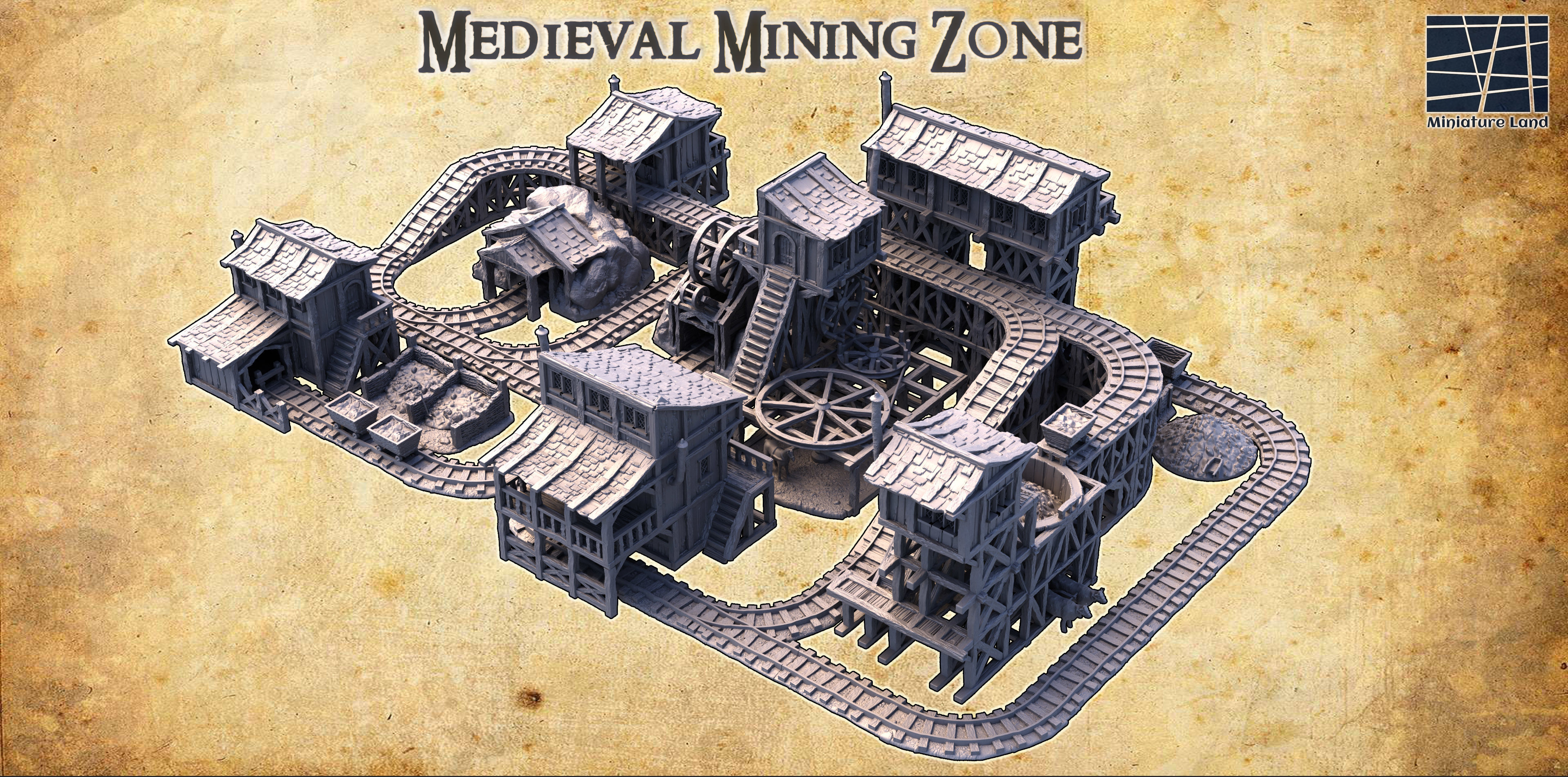 Medieval Mining Zone Tabletop Terrain 28 MM 3D print model_1