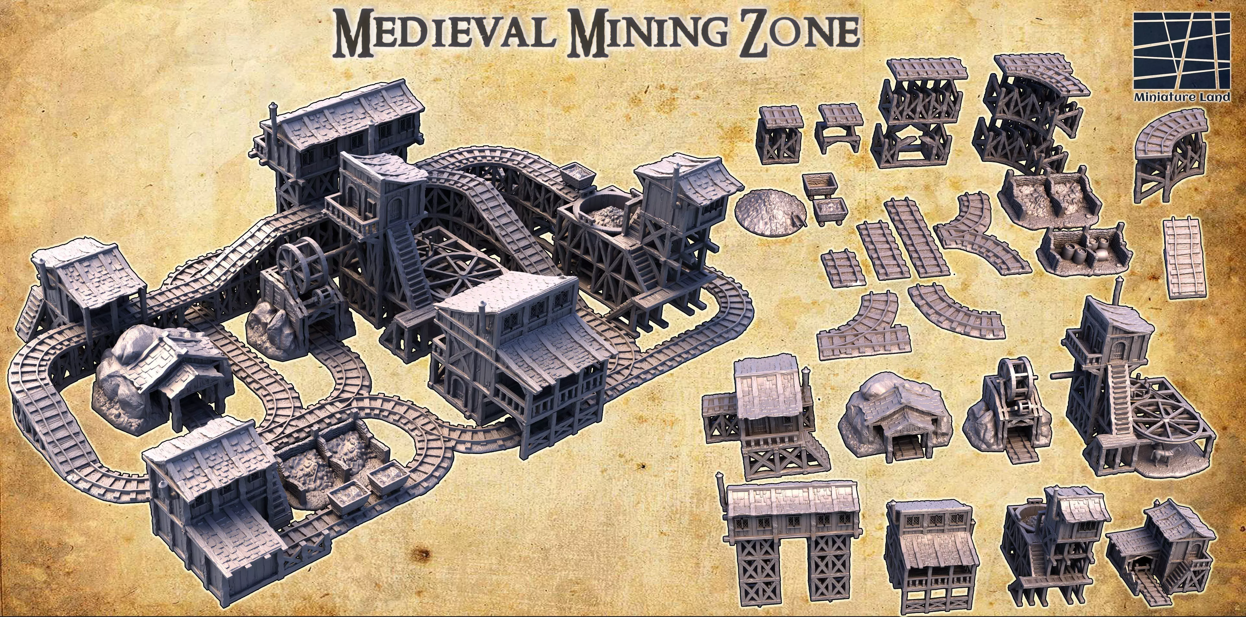 Medieval Mining Zone Tabletop Terrain 28 MM 3D print model_0