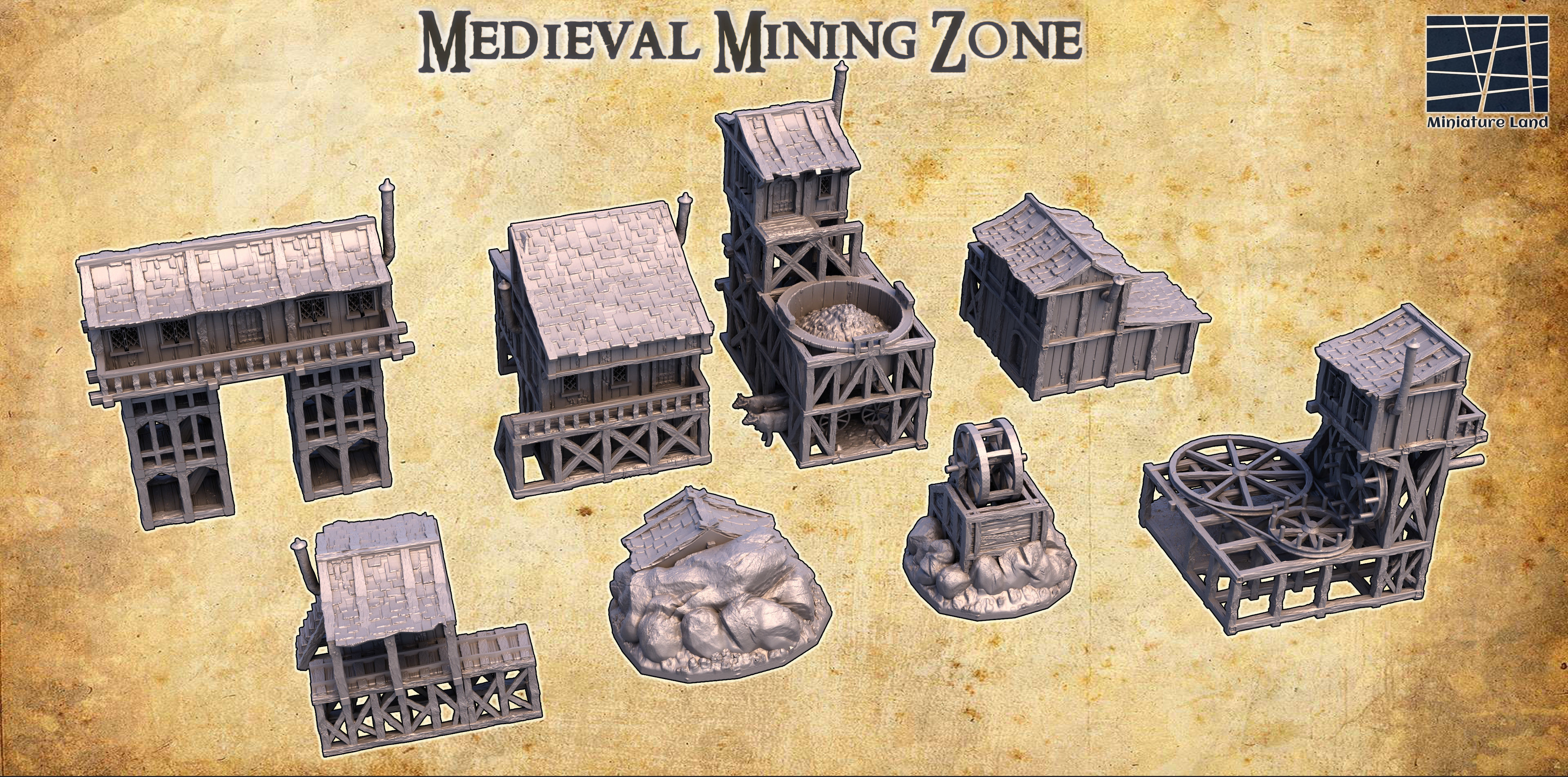 Medieval Mining Zone Tabletop Terrain 28 MM 3D print model_6