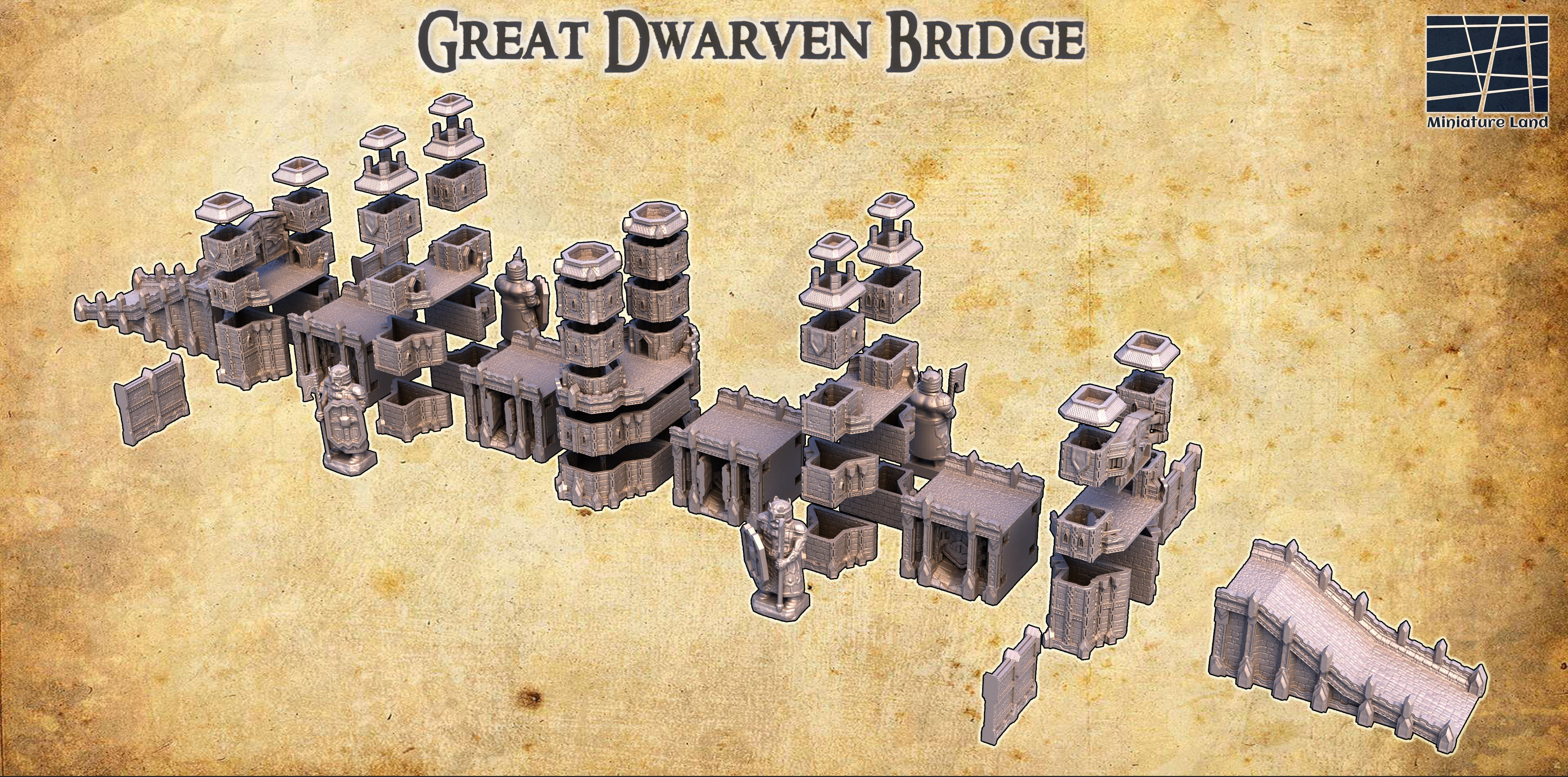 Great Dwarven Bridge Tabletop Terrain 28MM 3D print model_3