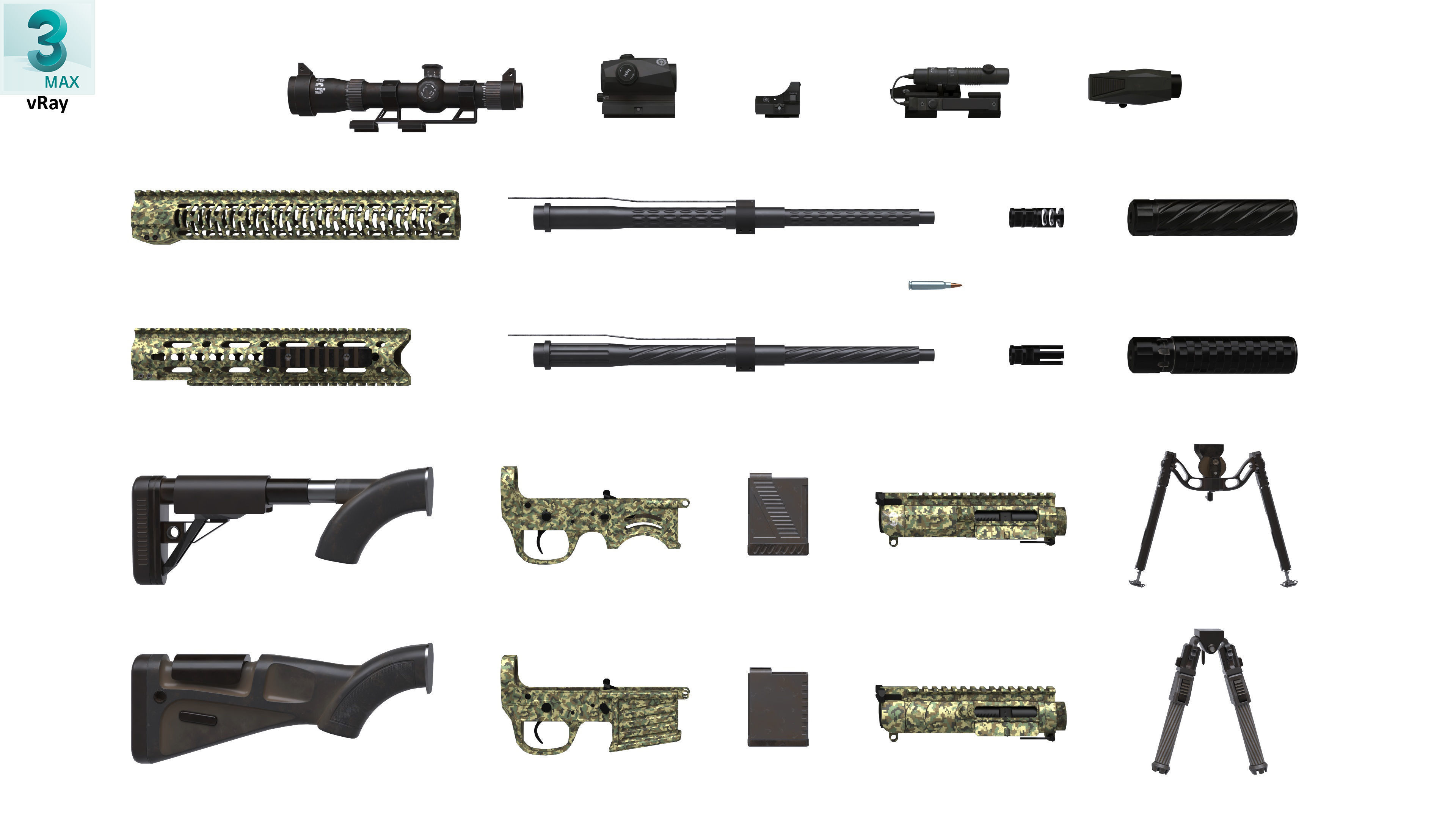 Sniper Rifle 2 Used Low-poly 3D model_8