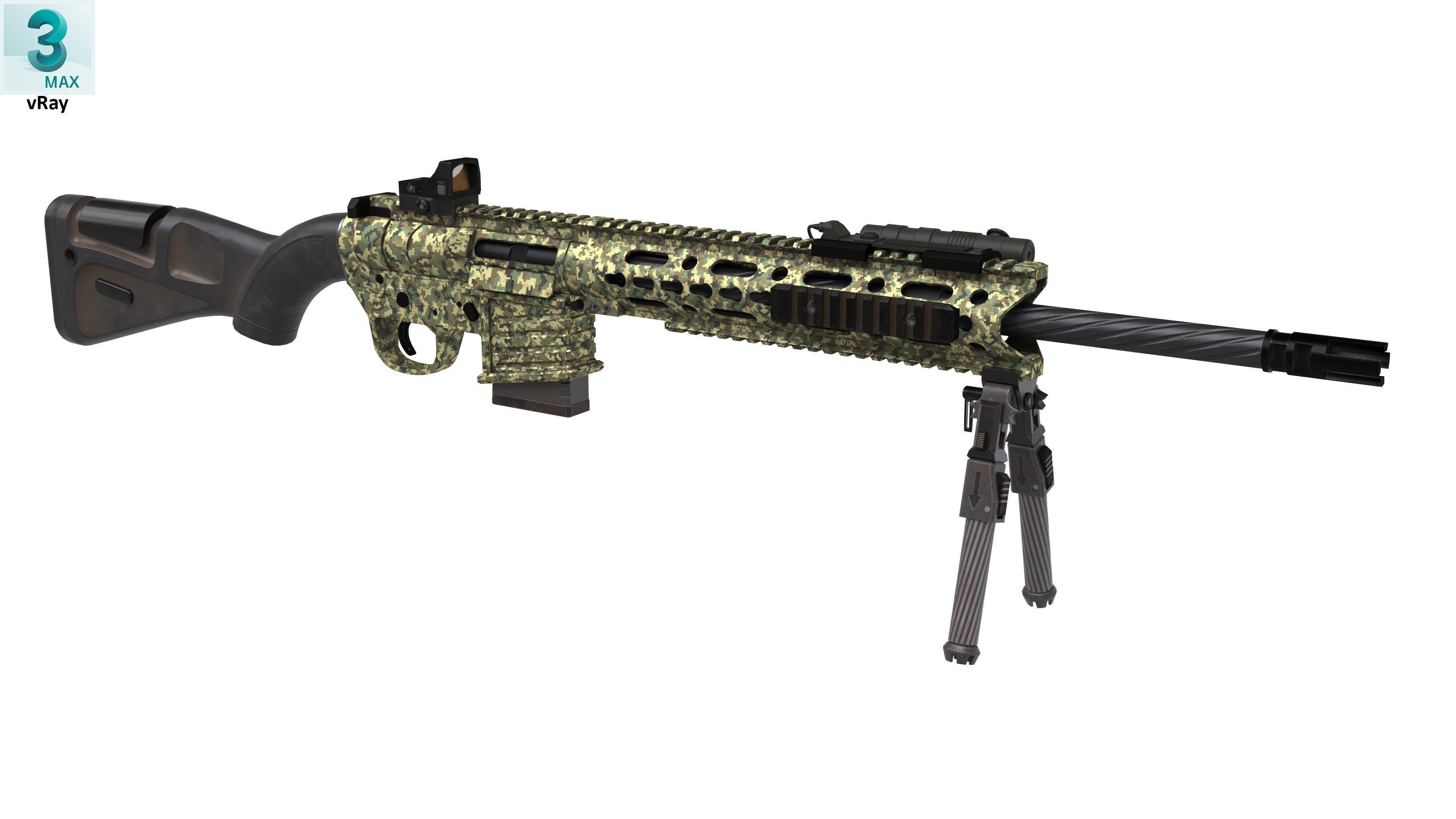 Sniper Rifle 2 Used Low-poly 3D model_6