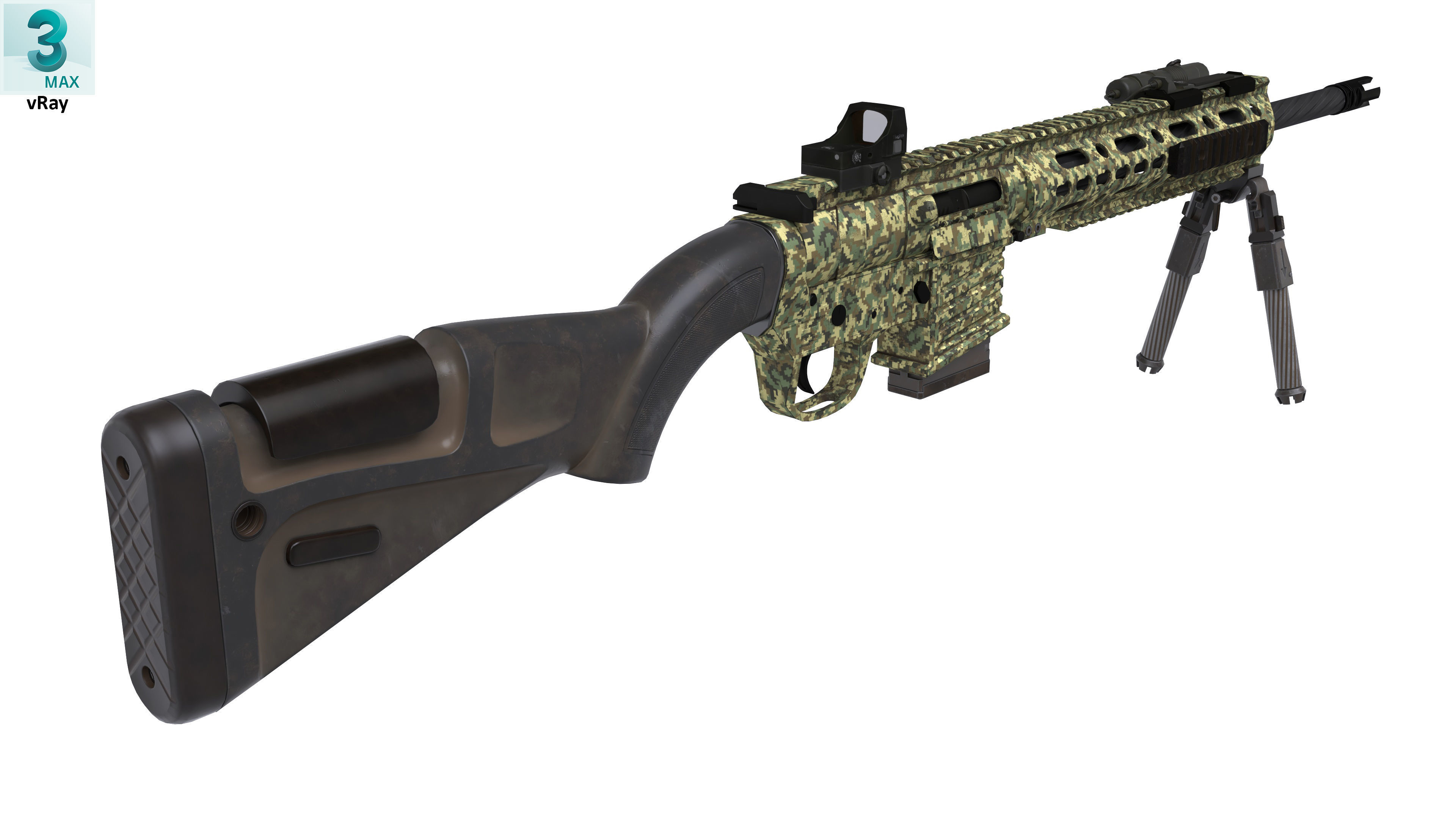 Sniper Rifle 2 Used Low-poly 3D model_5