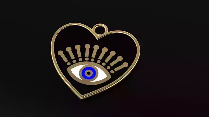 Eye and heart gold necklace