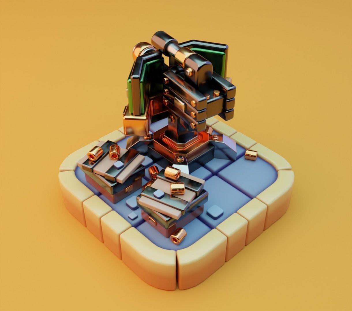 Machine gun platform 3D model for games 3D model_9