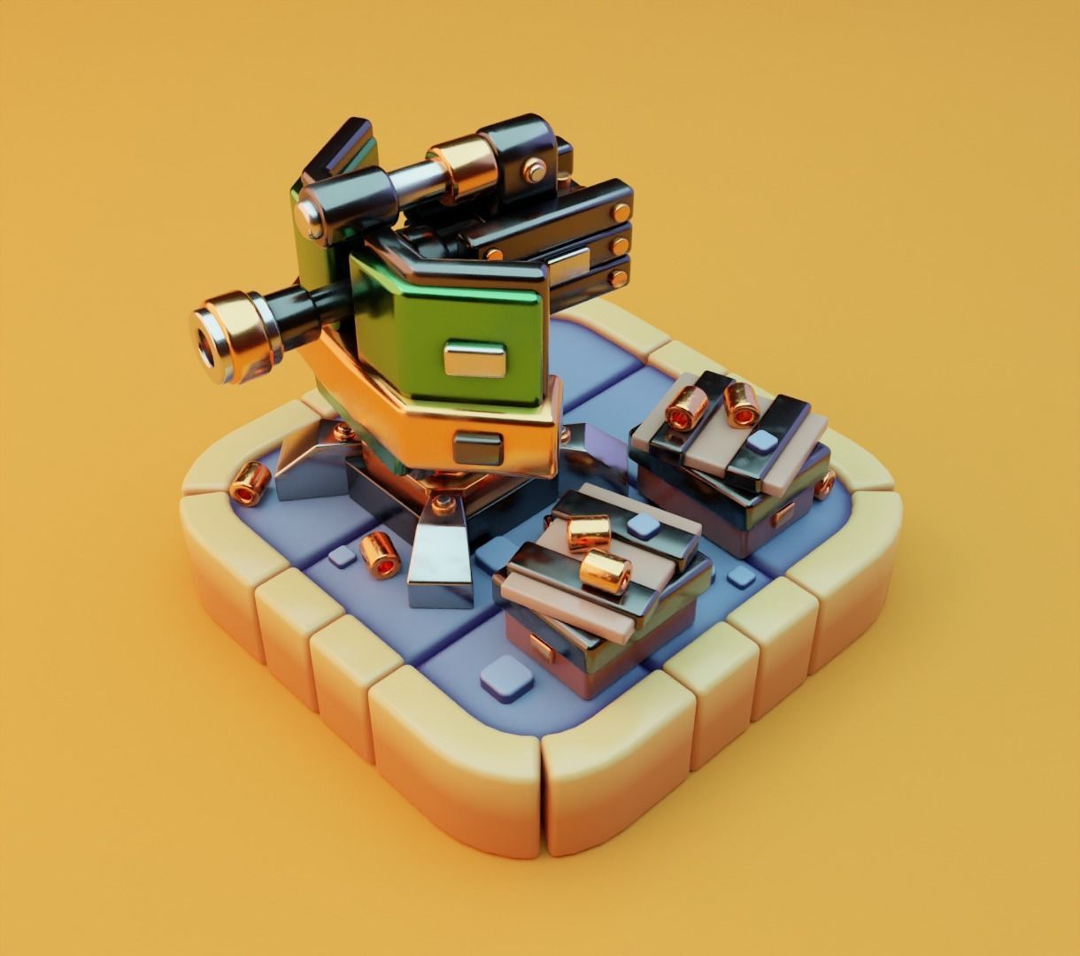 Machine gun platform 3D model for games 3D model_8