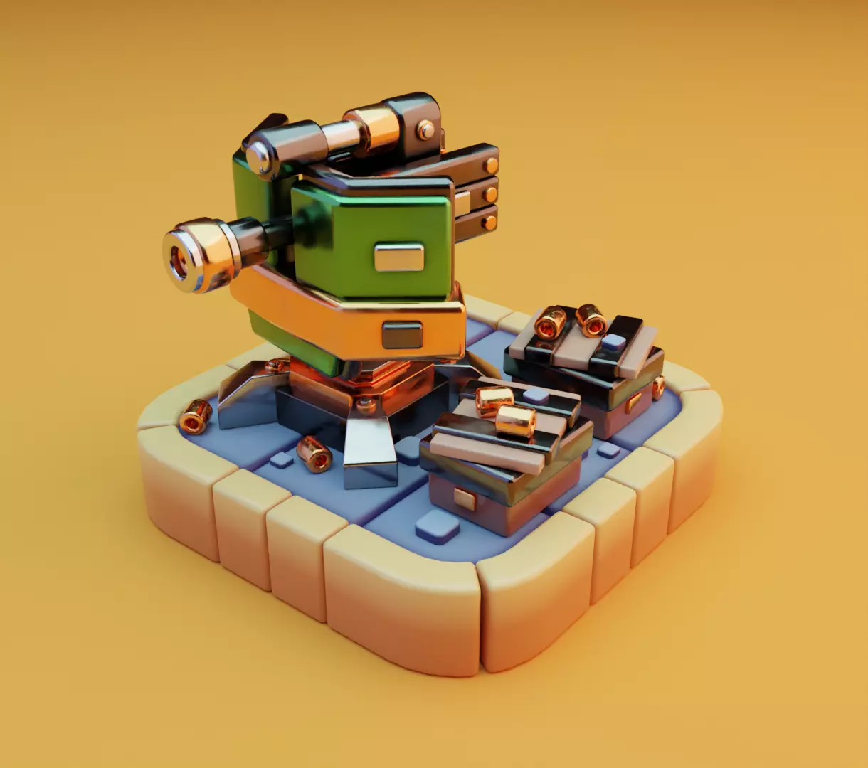 Machine gun platform 3D model for games 3D model_0