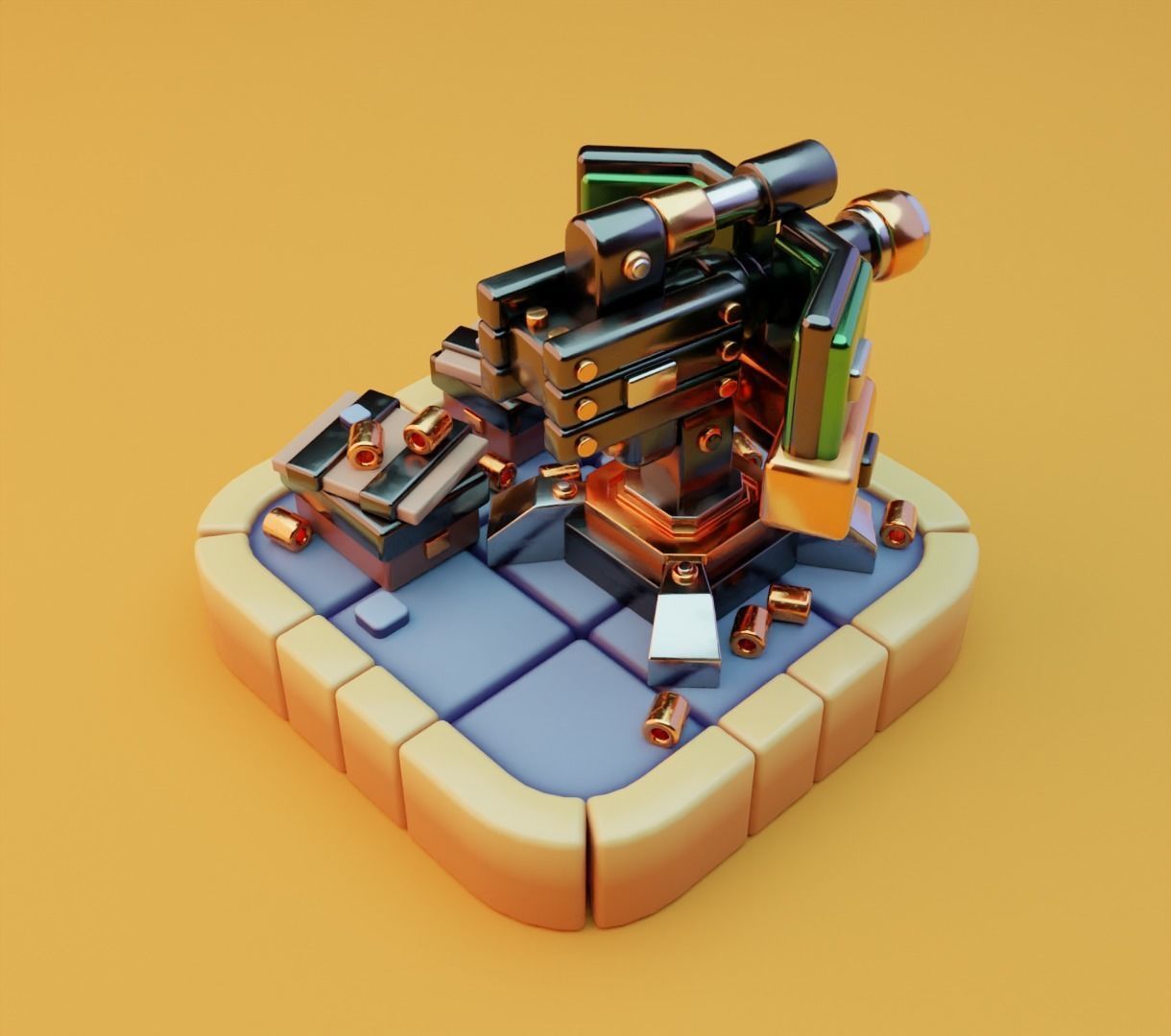 Machine gun platform 3D model for games 3D model_6