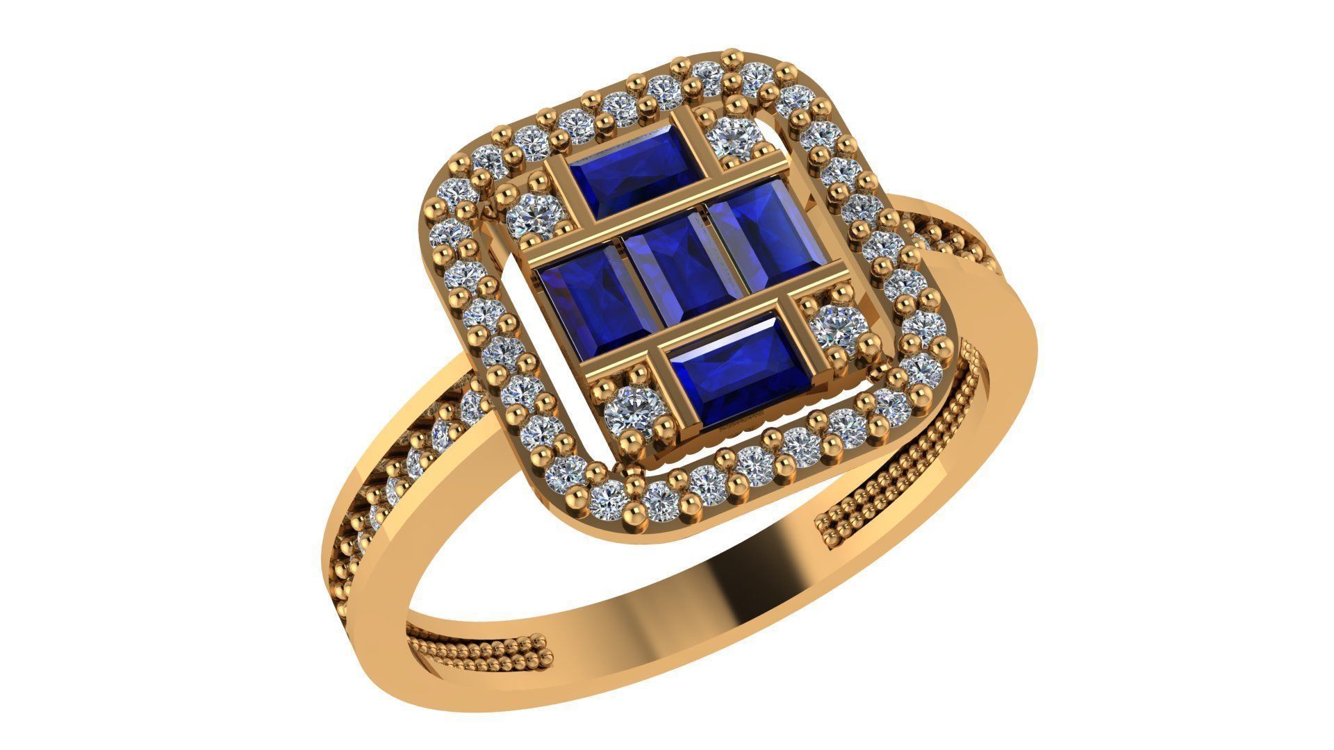 Sapphire Halo Gemstone Ring 3dm stl render details 3D print model_1
