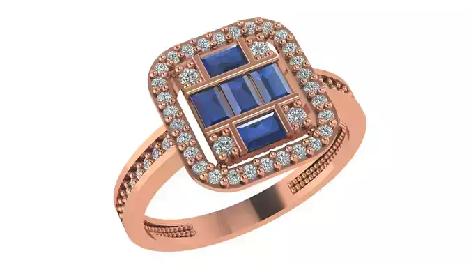 Sapphire Halo Gemstone Ring 3dm stl render details 3D print model