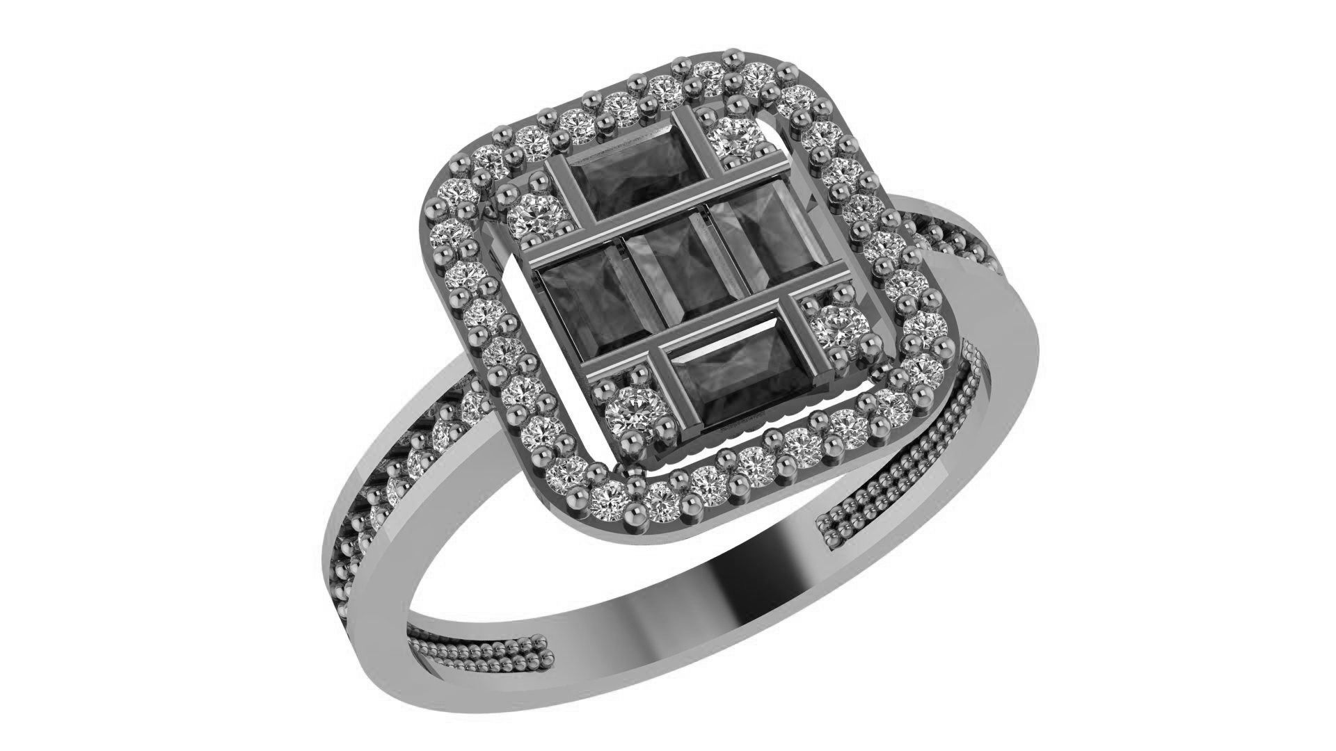 Sapphire Halo Gemstone Ring 3dm stl render details 3D print model_2