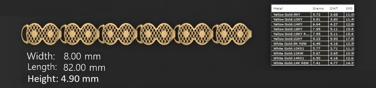 3 Size Gold Bracelet 3dm stl renders details 3D print model_4