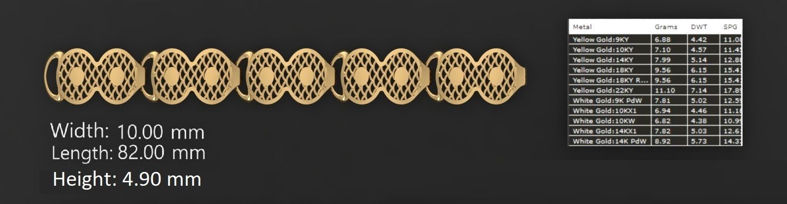 3 Size Gold Bracelet 3dm stl renders details 3D print model_6