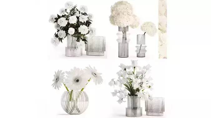 Set of bouquets Hydrangea Gerbera Peonies Iris vase 424