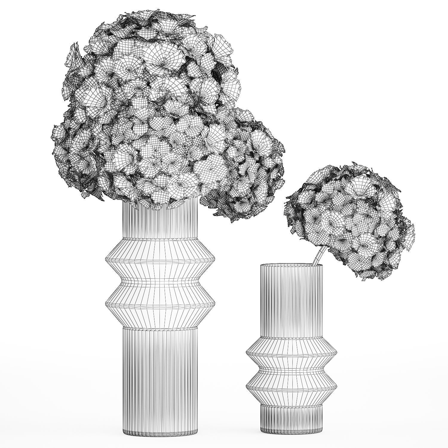 Set of bouquets Hydrangea Gerbera Peonies Iris vase 424 3D model_10