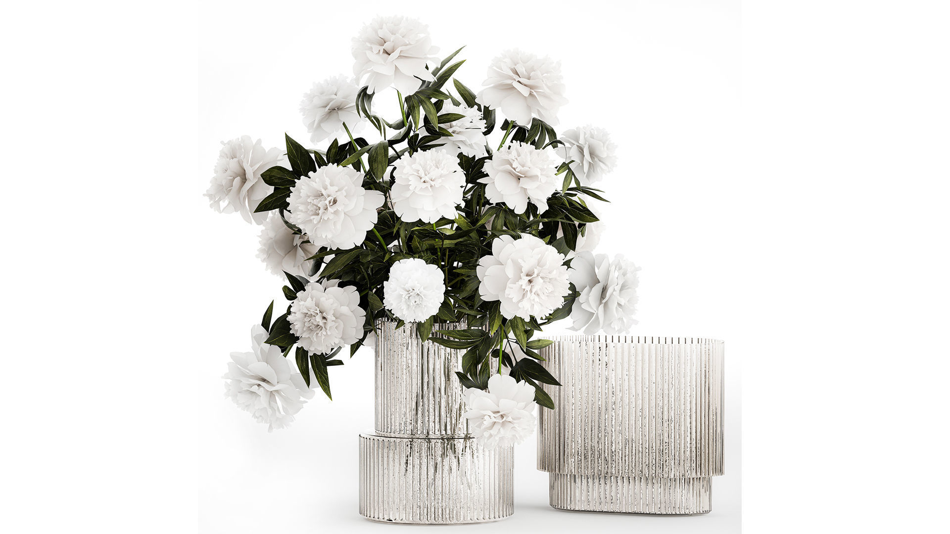Set of bouquets Hydrangea Gerbera Peonies Iris vase 424 3D model_1