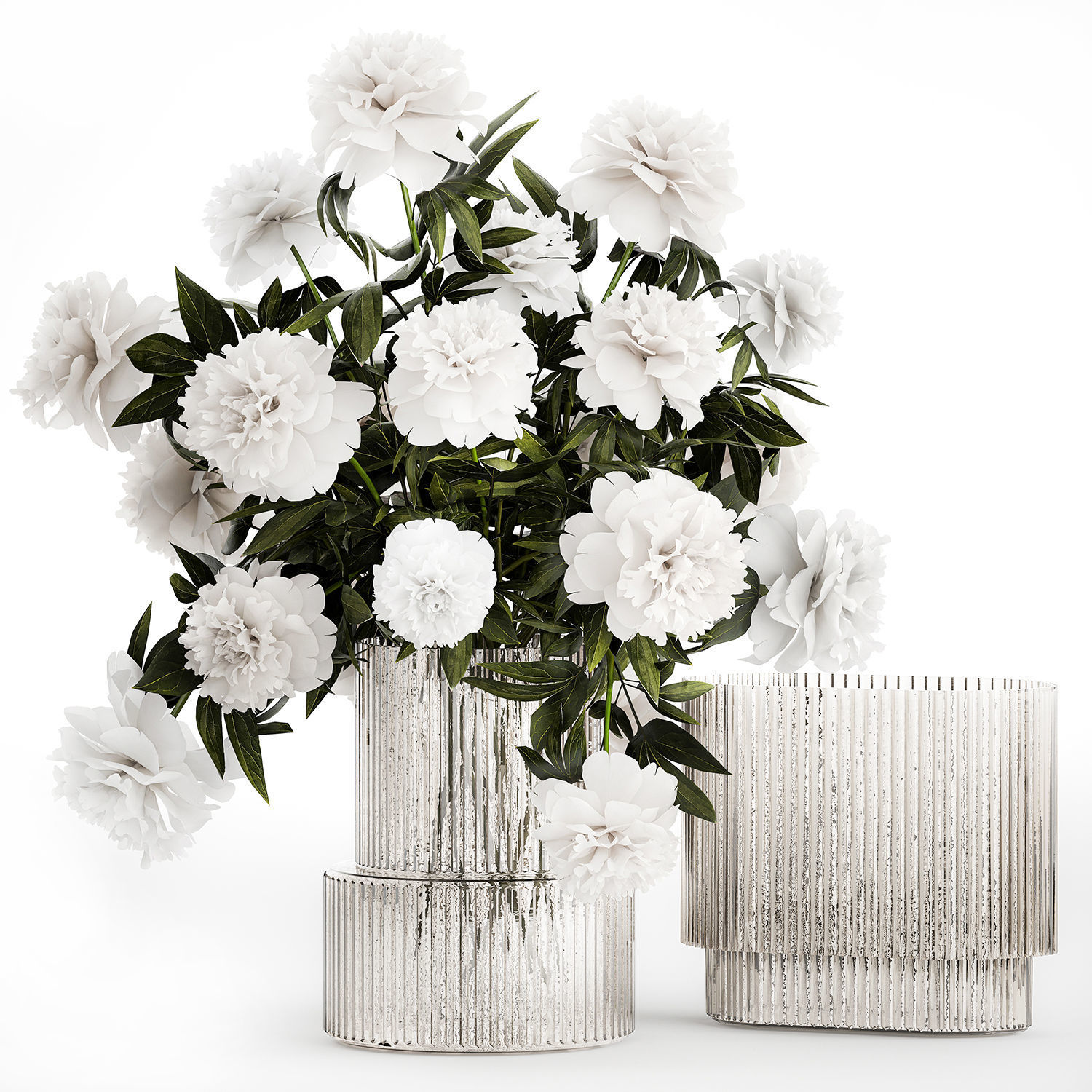 Set of bouquets Hydrangea Gerbera Peonies Iris vase 424 3D model_8