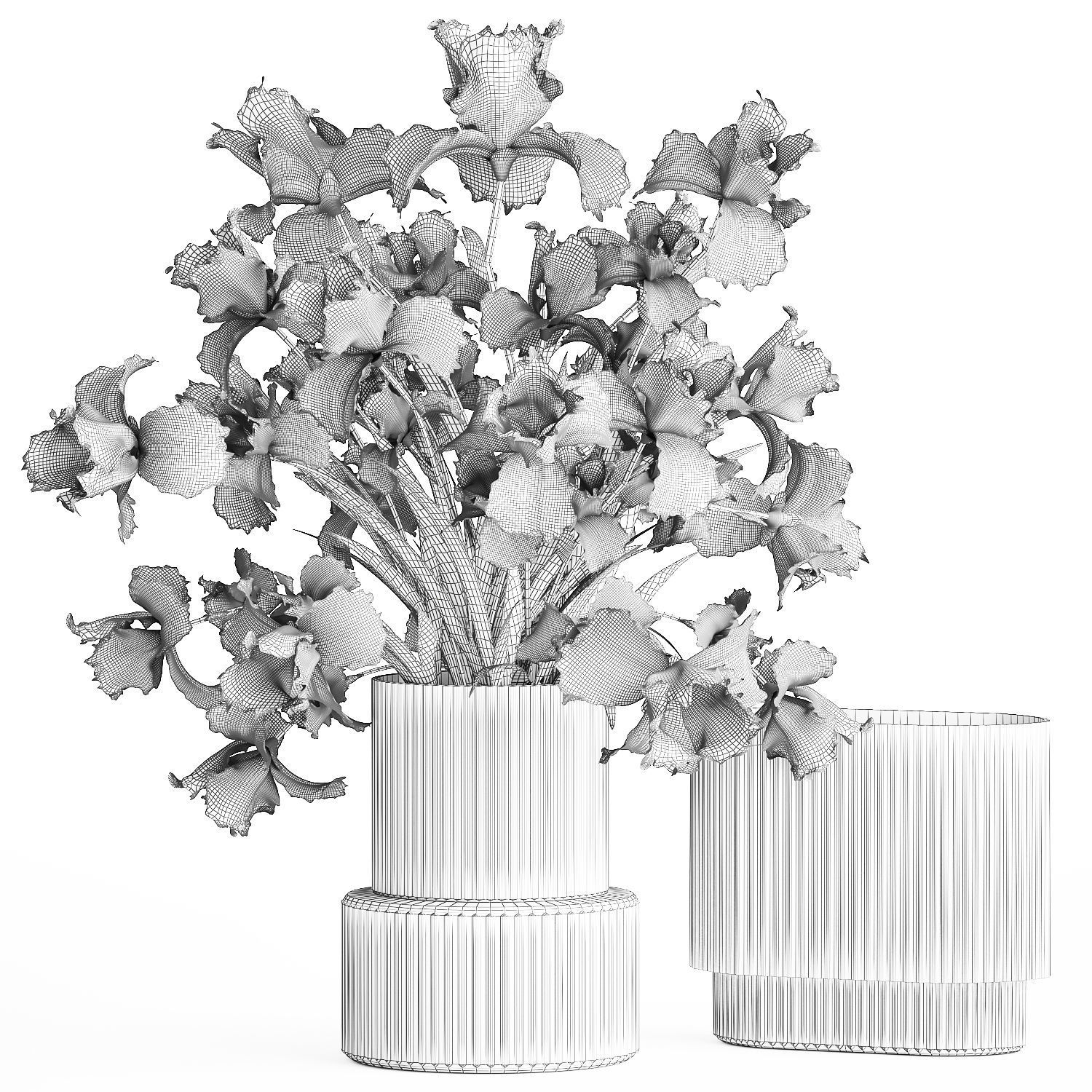 Set of bouquets Hydrangea Gerbera Peonies Iris vase 424 3D model_11