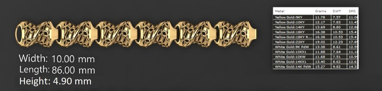 3 Size Gold Bracelet 3dm stl renders details 3D print model_5