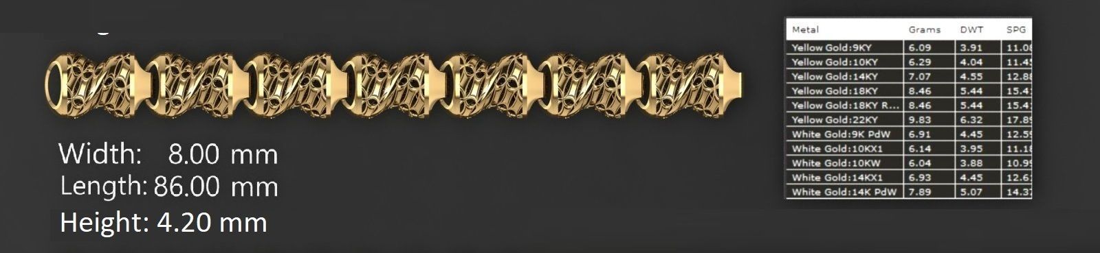 3 Size Gold Bracelet 3dm stl renders details 3D print model_4