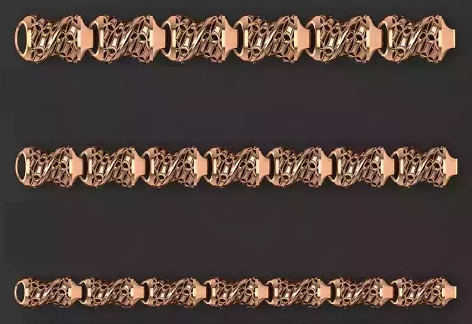 3 Size Gold Bracelet 3dm stl renders details