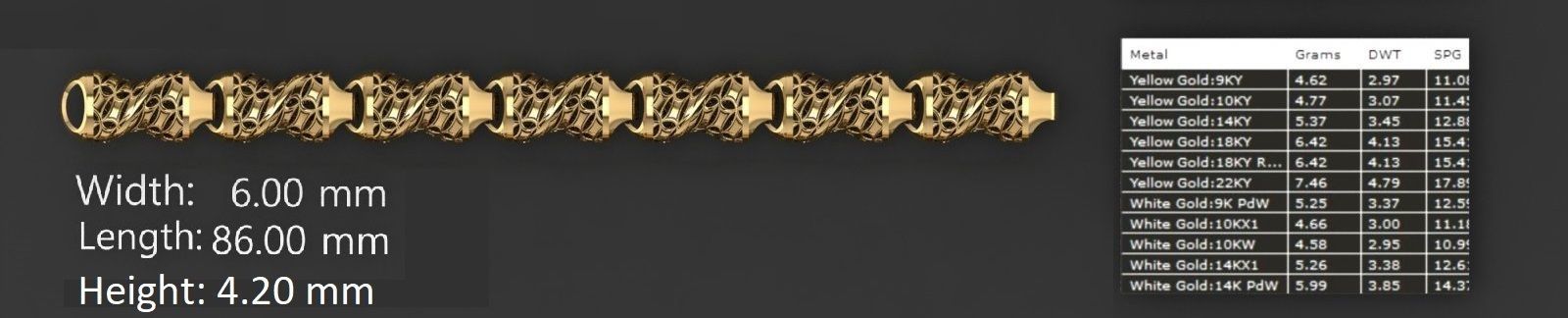 3 Size Gold Bracelet 3dm stl renders details 3D print model_6