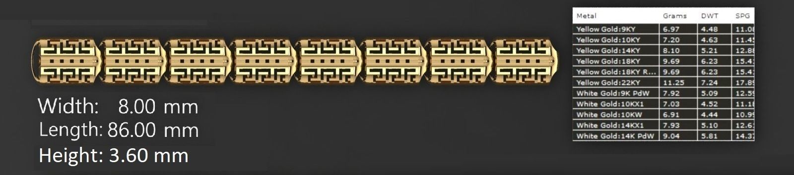 3 Size Gold Bracelet 3dm stl renders details 3D print model_4