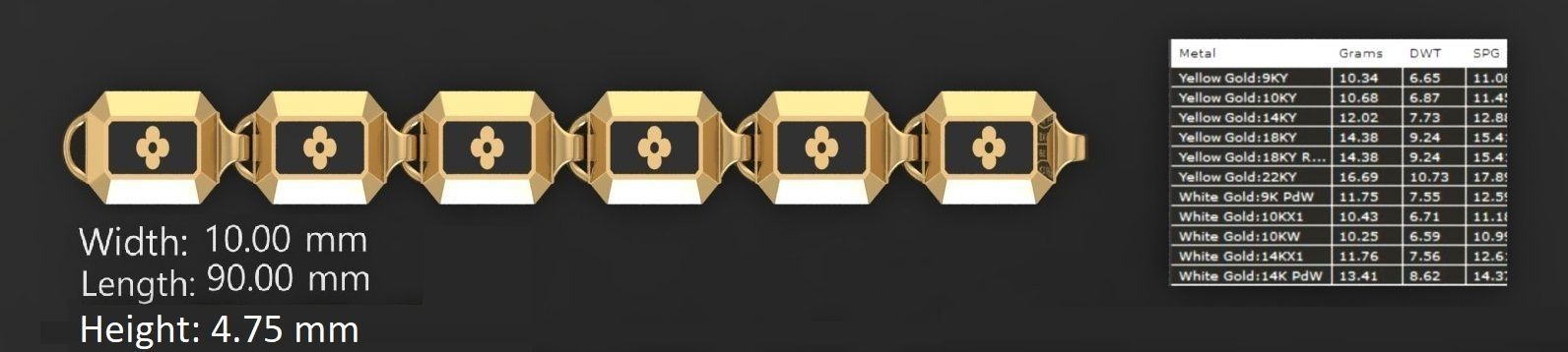 3 Size Gold Bracelet 3dm stl renders details 3D print model_3