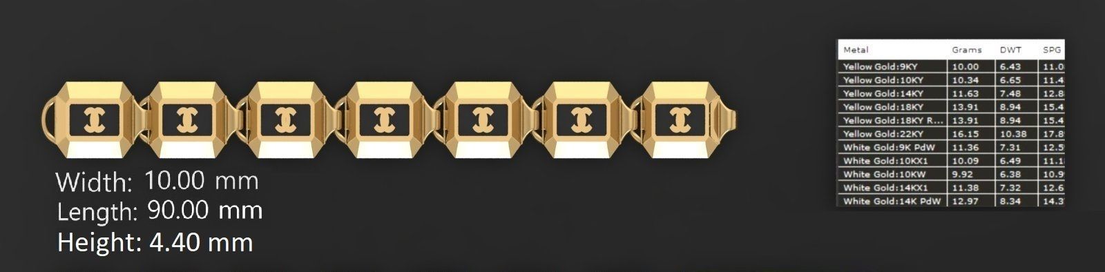 3 Size Gold Bracelet 3dm stl renders details 3D print model_3