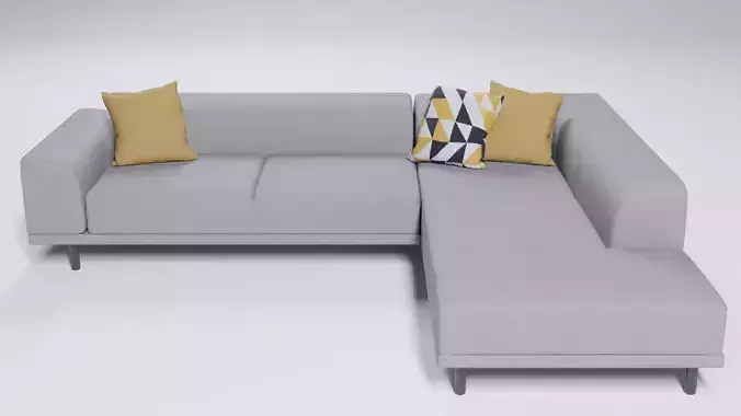 Light Fabric Sectional Sofa with 3 Pillows