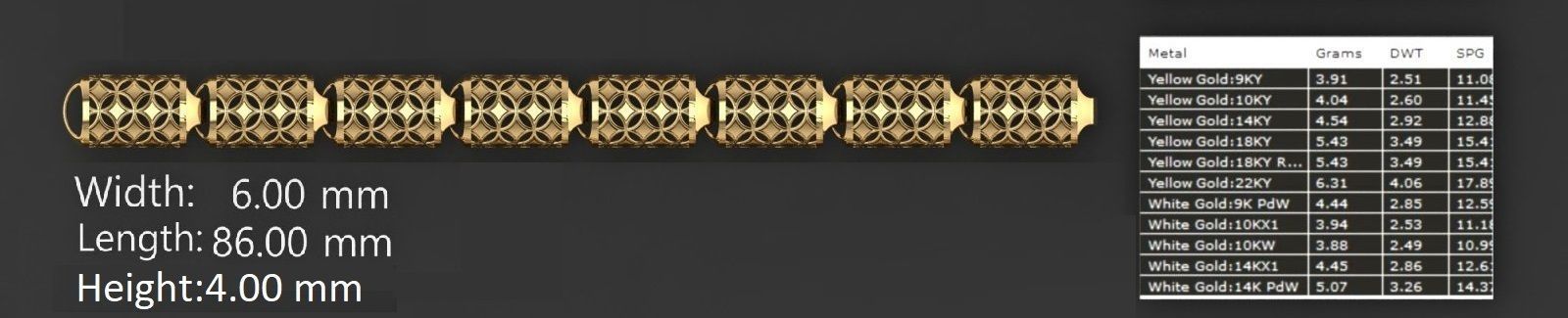 3 Size Gold Bracelet 3dm stl renders details 3D print model_4