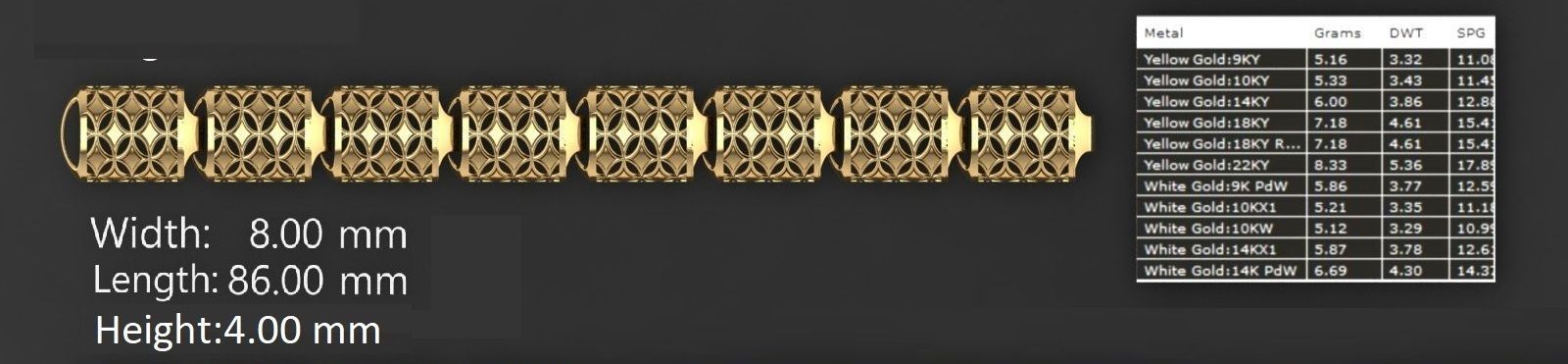 3 Size Gold Bracelet 3dm stl renders details 3D print model_3