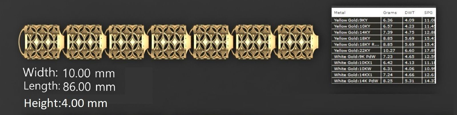 3 Size Gold Bracelet 3dm stl renders details 3D print model_6