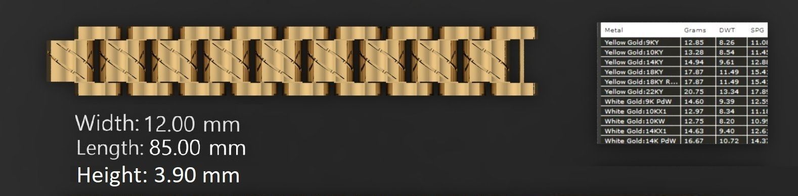 3 Size Gold Bracelet 3dm stl renders details 3D print model_3