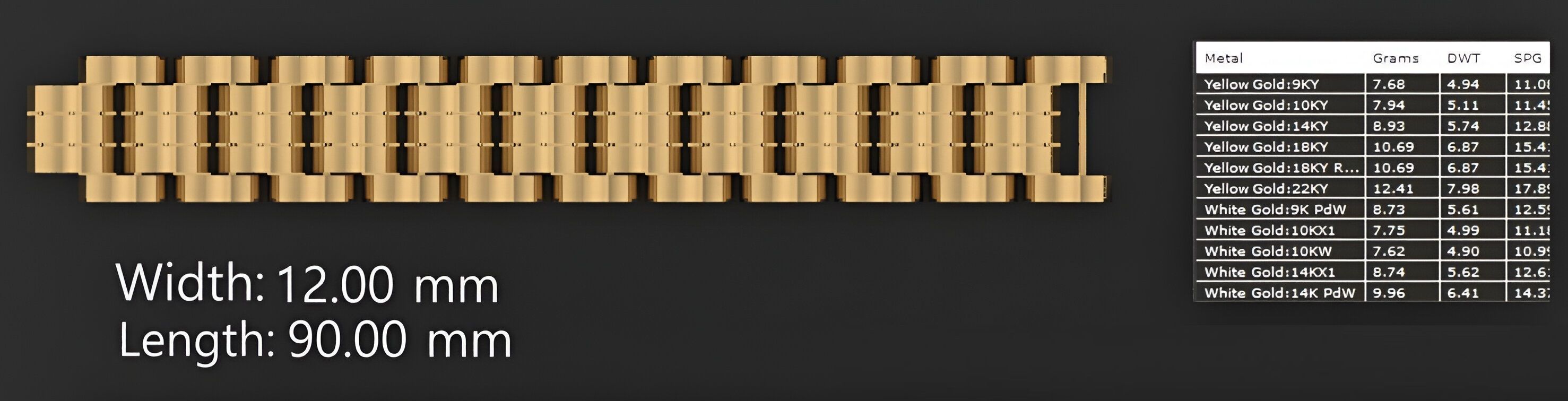 3 Size Gold Bracelet 3dm stl renders details 3D print model_3