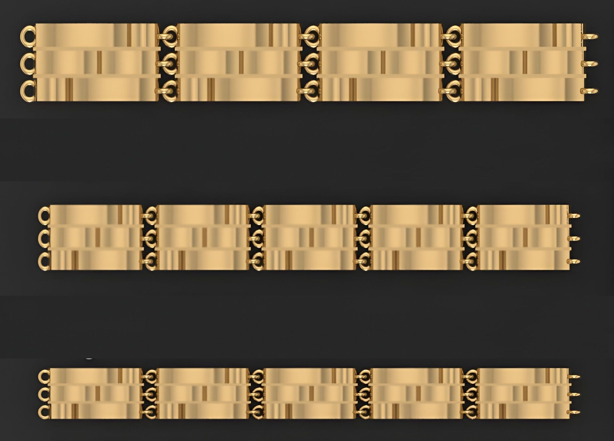 3 Size Gold Bracelet 3dm stl renders details 3D print model_1