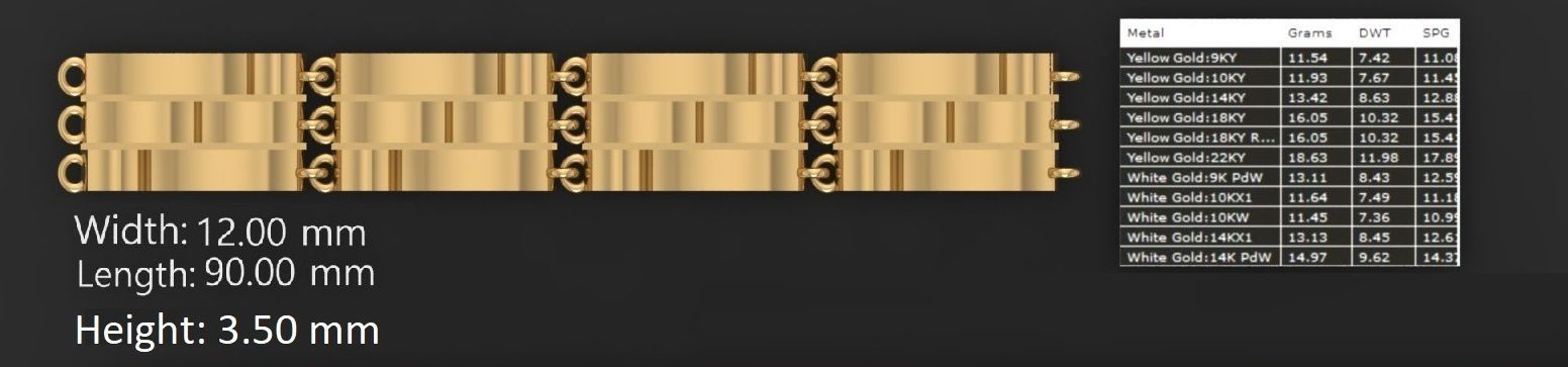 3 Size Gold Bracelet 3dm stl renders details 3D print model_3