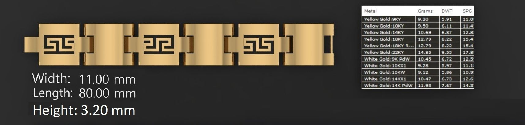 3 Size Gold Bracelet 3dm stl renders details 3D print model_4