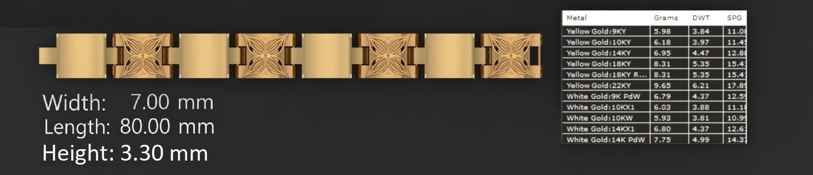 3 Size Gold Bracelet 3dm stl renders details 3D print model_5