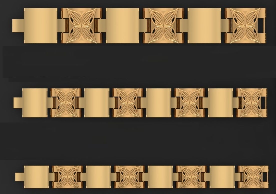 3 Size Gold Bracelet 3dm stl renders details 3D print model_1