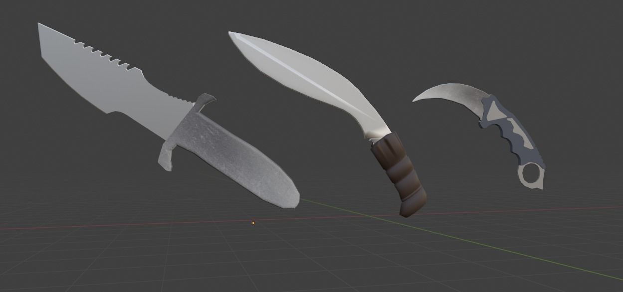 Low Poly Triple Knife Pack Low-poly 3D model_2